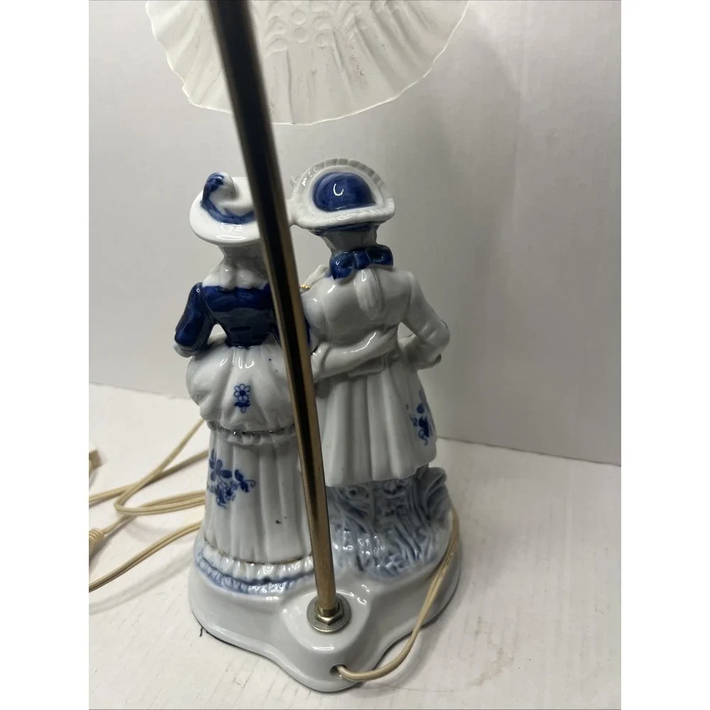 Vintage Porcelain Lamp Man & Woman Couple Blue/White